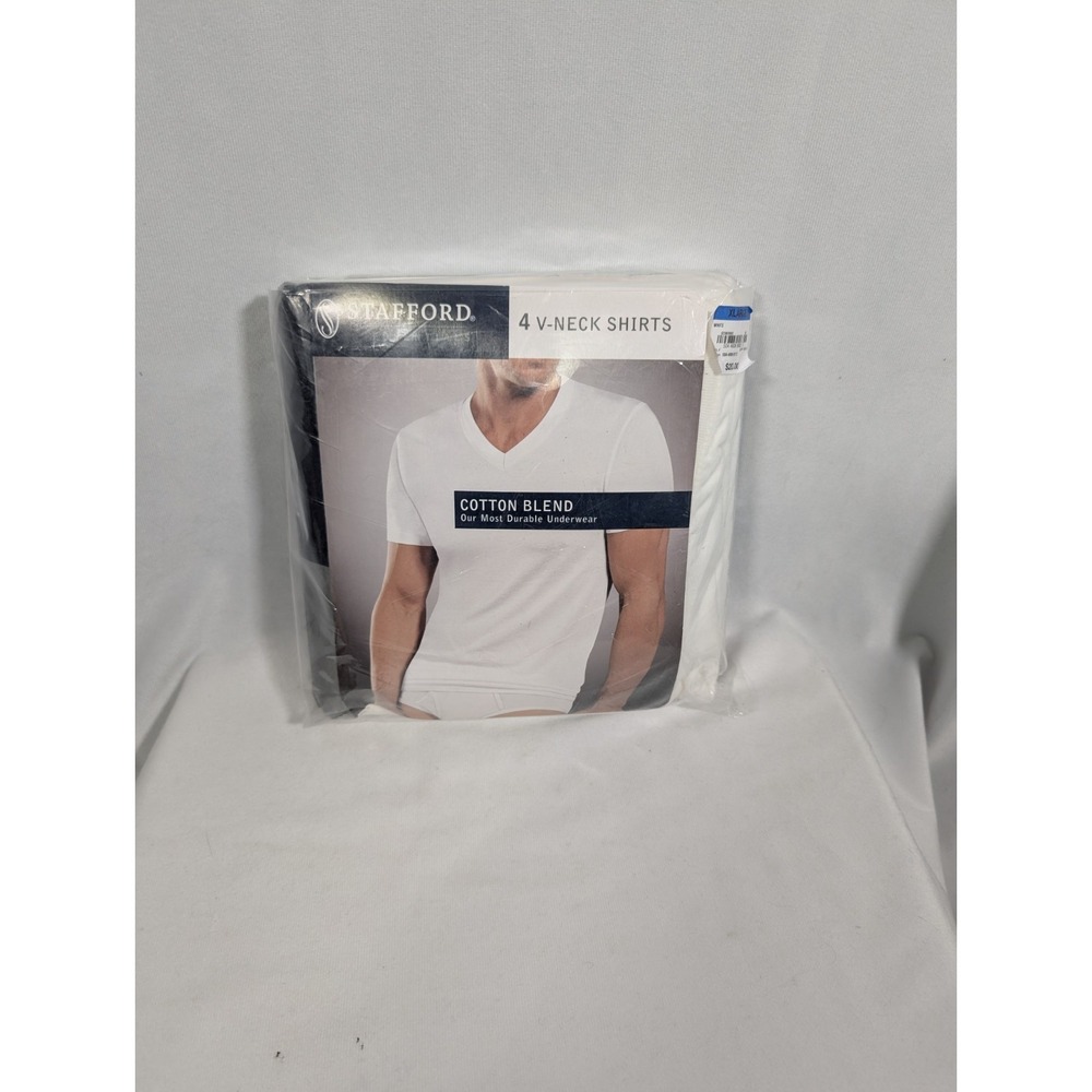 Vintage STAFFORD Men's 4pk Cotton Blend Crew Neck White Undershirts T-Shirts XL